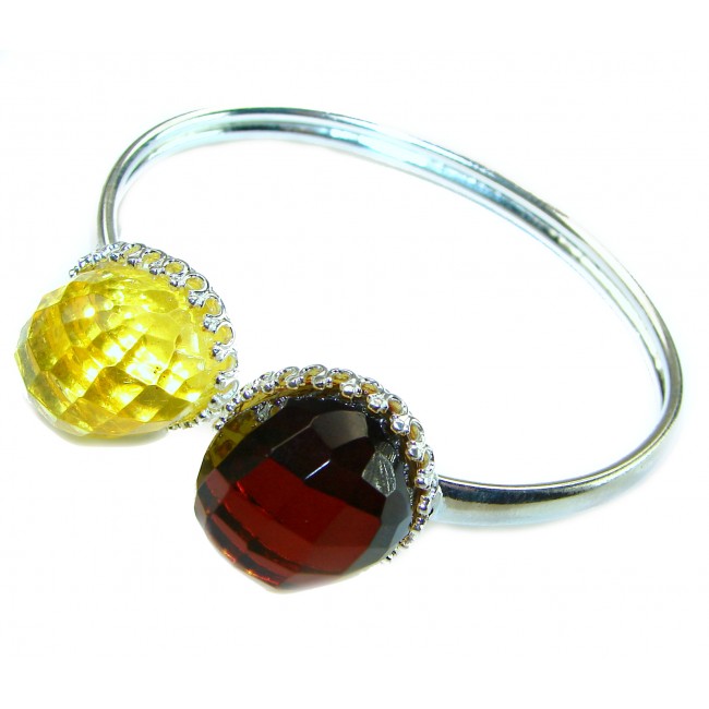 Luxurious Color-changing natural 18.9 carat faceted Baltic Amber .925 Sterling Silver handmade bangle Bracelet - photo 2