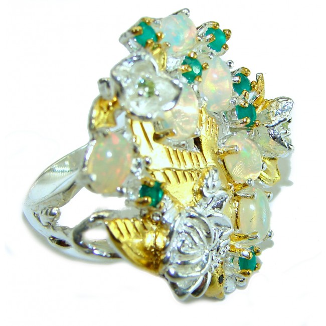 Mesmerizing Garden Fire Ethiopian Opal 2 tones .925 Sterling Silver handmade ring 7 1/2 - photo 3