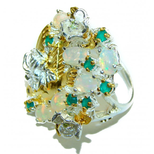 Mesmerizing Garden Fire Ethiopian Opal 2 tones .925 Sterling Silver handmade ring 7 1/2 - photo 1