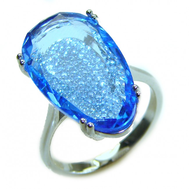 Blue Sky 10.5 carat Swiss Blue Topaz .925 Sterling Silver Handcrafted Ring size 7 - photo 3