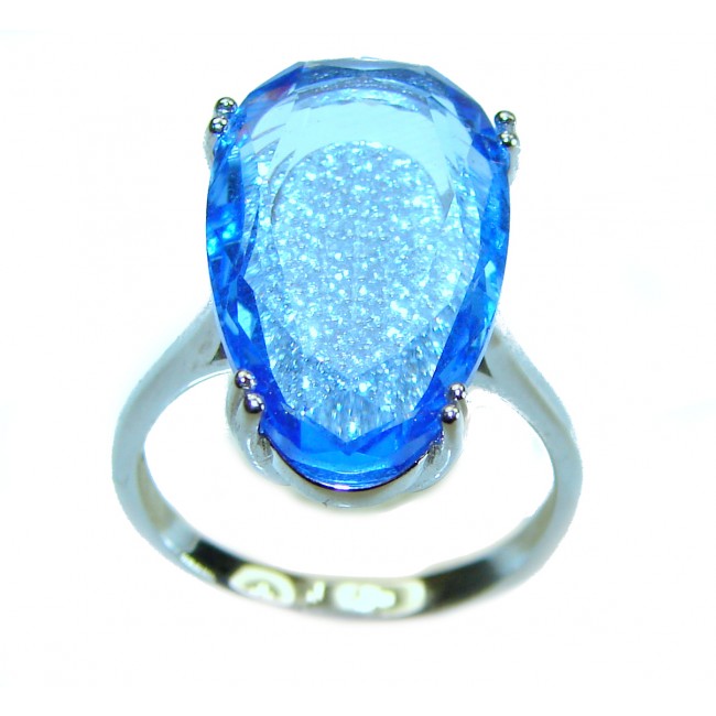 Blue Sky 10.5 carat Swiss Blue Topaz .925 Sterling Silver Handcrafted Ring size 7 - photo 2