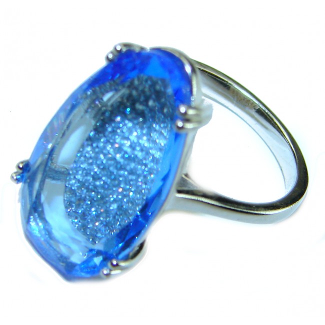 Blue Sky 10.5 carat Swiss Blue Topaz .925 Sterling Silver Handcrafted Ring size 7 - photo 1