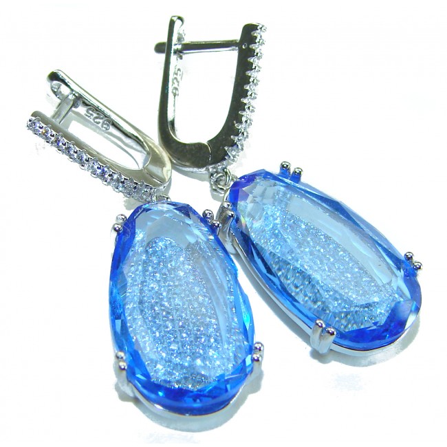 Eau Pure 12.5 carat Swiss Blue Topaz .925 Sterling Silver Handcrafted Earrings - photo 3