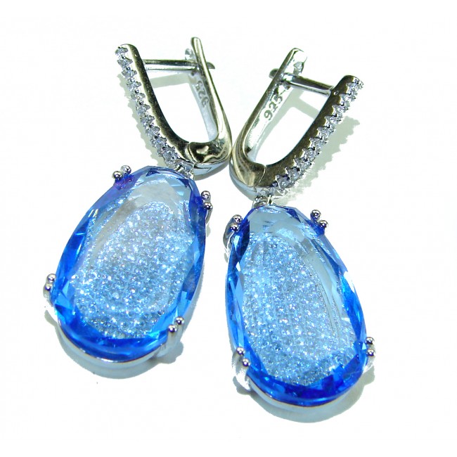 Eau Pure 12.5 carat Swiss Blue Topaz .925 Sterling Silver Handcrafted Earrings - photo 2