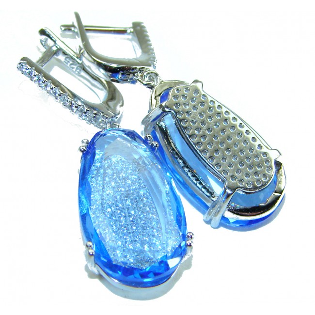 Eau Pure 12.5 carat Swiss Blue Topaz .925 Sterling Silver Handcrafted Earrings - photo 1