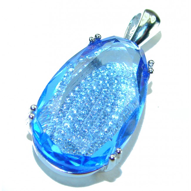 Eau Pure 11.5 carat Swiss Blue Topaz .925 Sterling Silver handmade Pendant - photo 2