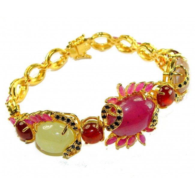Isabella - Beauty of Nature natural 65.5 carat Ruby Green Tourmaline 18K Gold over .925 Sterling Silver handmade Statemen Bracelet - photo 3