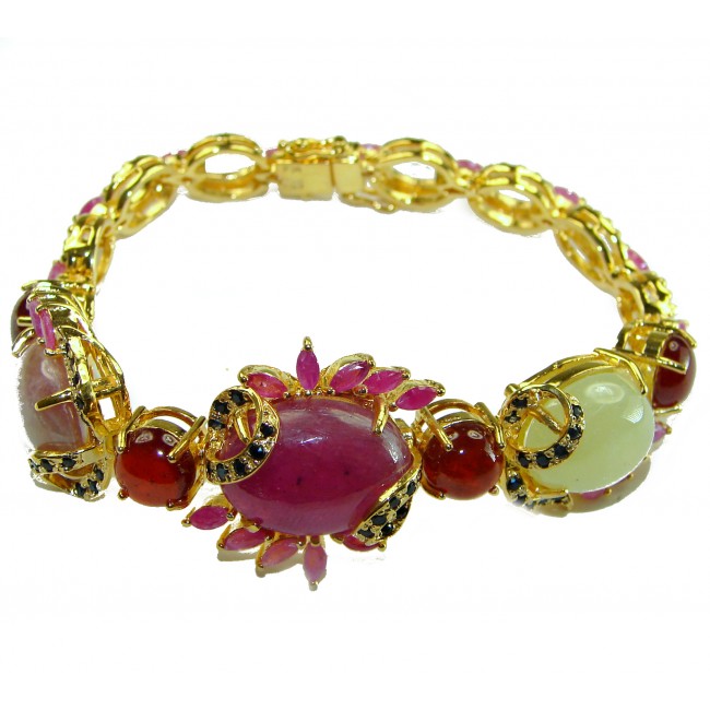 Isabella - Beauty of Nature natural 65.5 carat Ruby Green Tourmaline 18K Gold over .925 Sterling Silver handmade Statemen Bracelet - photo 2