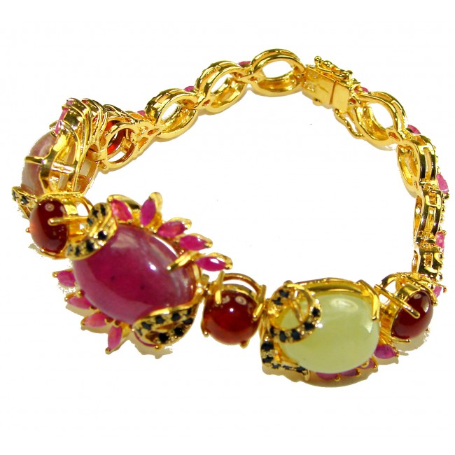 Isabella - Beauty of Nature natural 65.5 carat Ruby Green Tourmaline 18K Gold over .925 Sterling Silver handmade Statemen Bracelet - photo 1