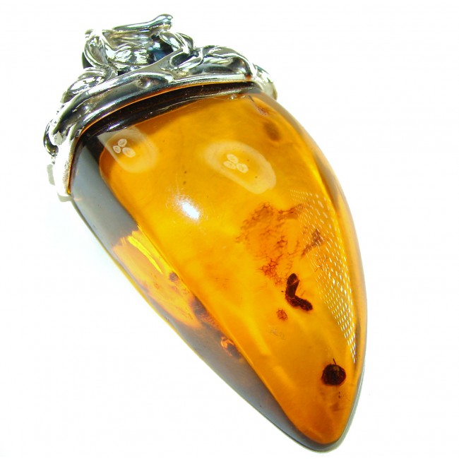 33.5 grams Large King of the Sea Golden Baltic Amber .925 Sterling Silver handmade Pendant - photo 4