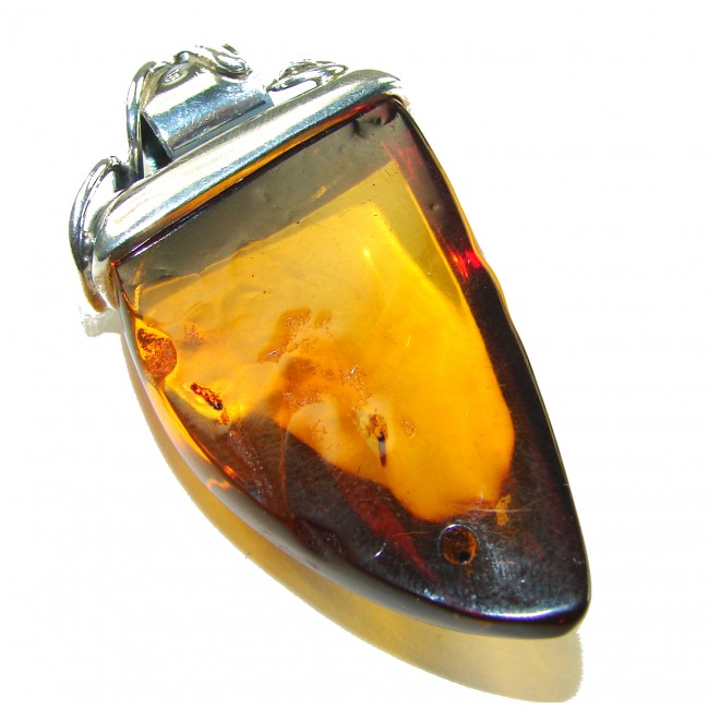 33.5 grams Large King of the Sea Golden Baltic Amber .925 Sterling Silver handmade Pendant - photo 2