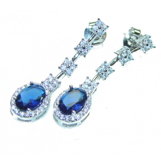 Luxurious 4.5 carat Sapphire .925 Sterling Silver handcrafted earrings - photo 2