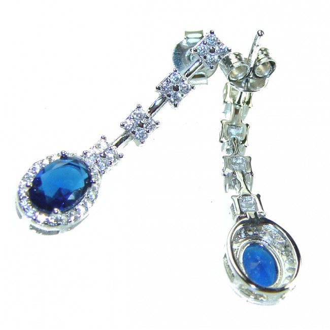 Luxurious 4.5 carat Sapphire .925 Sterling Silver handcrafted earrings - photo 1