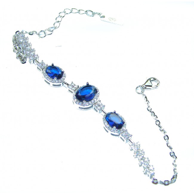 Luxurious 3.4 carat Sapphire .925 Sterling Silver handcrafted Bracelet - photo 3