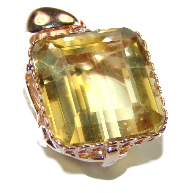 Emerald cut 14.3 carat Lemon Quartz 14K Gold over .925 Sterling Silver handcrafted pendant - photo 3