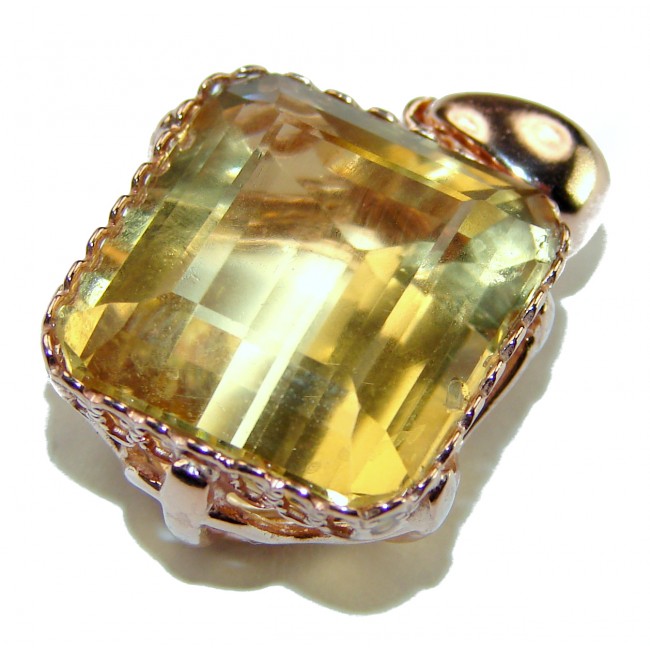 Emerald cut 14.3 carat Lemon Quartz 14K Gold over .925 Sterling Silver handcrafted pendant - photo 2