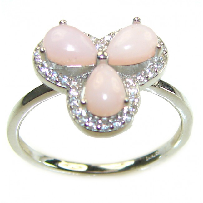 Earth Treasure Authentic Pink Opal .925 Sterling Silver handcrafted ring size 8 1/4 - photo 3