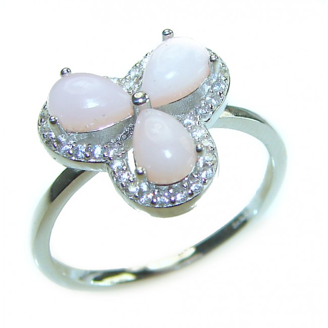 Earth Treasure Authentic Pink Opal .925 Sterling Silver handcrafted ring size 8 1/4 - photo 2