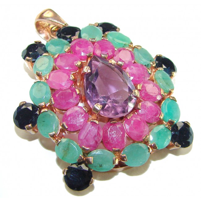 Vintage Design 21.2 CARAT Amethyst Ruby 14 K Gold over .925 Sterling Silver handcrafted Pendant