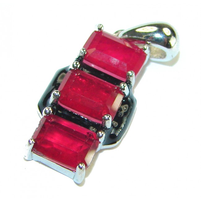 Art Deco Ruby black enamel .925 Sterling Silver handmade Pendant - photo 2