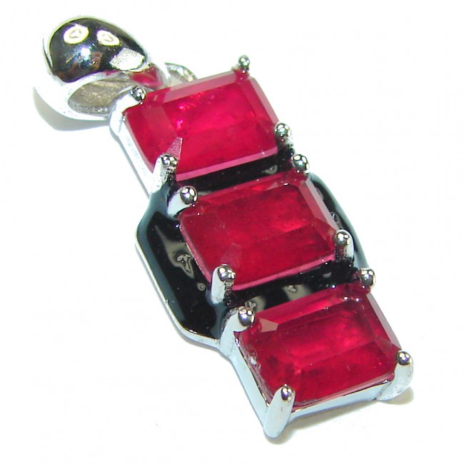 Art Deco Ruby black enamel .925 Sterling Silver handmade Pendant - photo 1