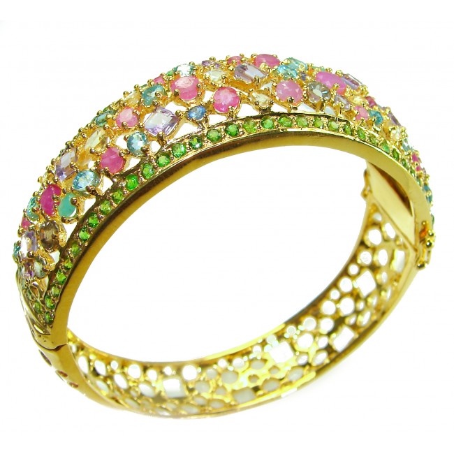 Authentic 35.8 carat Ruby 18K Gold over .925 Sterling Silver handmade bangle Bracelet - photo 4