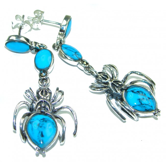 Blue Spiders Natural Turquoise .925 Sterling Silver handmade stud earrings