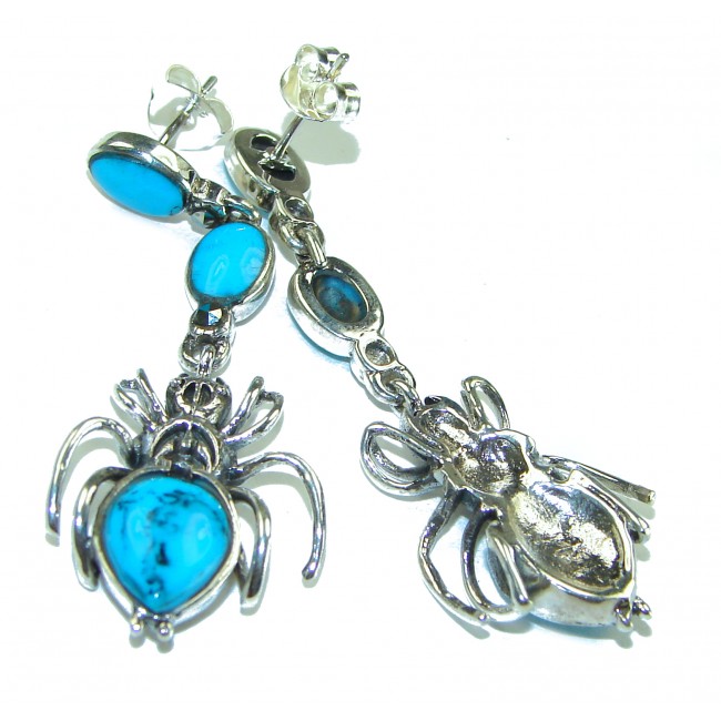 Blue Spiders Natural Turquoise .925 Sterling Silver handmade stud earrings