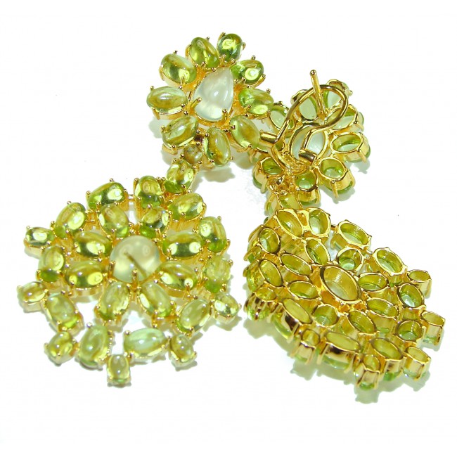 Alessia authentic 41.9 carat Prehnite Peridot 18K Gold over .925 Sterling Silver handmade Large Statement earrings - photo 3
