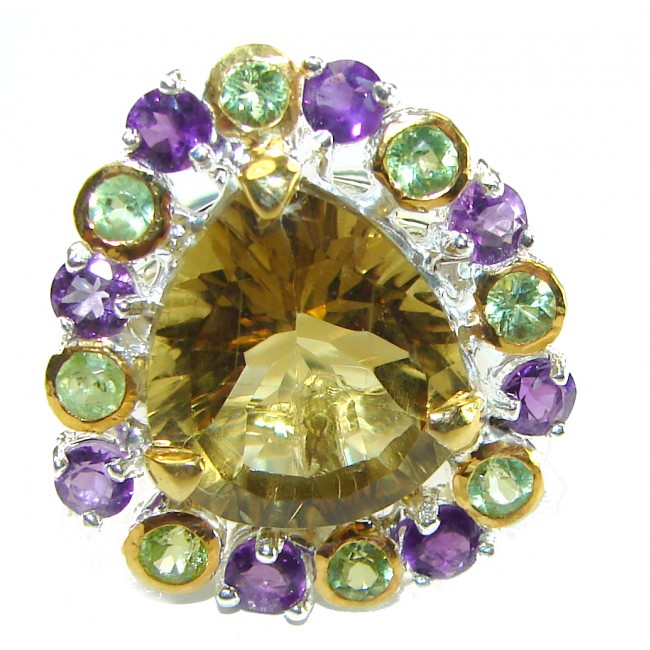 11.8 carat Genuine Lemon Quartz 14K Gold over .925 Sterling Silver handcrafted ring size 7 3/4 - photo 2