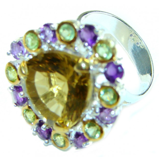 11.8 carat Genuine Lemon Quartz 14K Gold over .925 Sterling Silver handcrafted ring size 7 3/4 - photo 1