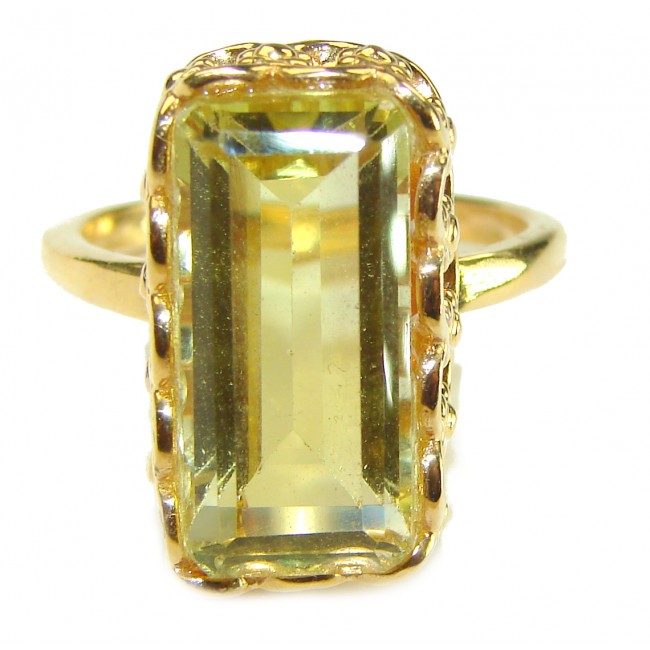 Pure Joy 11.8 carat Genuine Lemon Quartz 14K Gold over .925 Sterling Silver handcrafted ring size 9 1/4 - photo 3