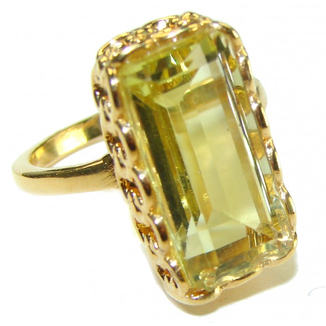 Pure Joy 11.8 carat Genuine Lemon Quartz 14K Gold over .925 Sterling Silver handcrafted ring size 9 1/4 - photo 2