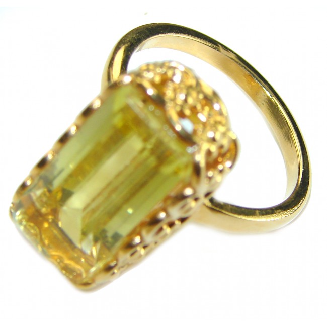 Pure Joy 11.8 carat Genuine Lemon Quartz 14K Gold over .925 Sterling Silver handcrafted ring size 9 1/4 - photo 1
