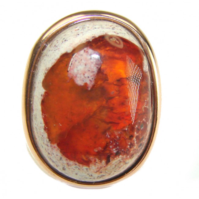 Bonfire Night best quality 12.5 carat Mexican Opal 14K Rose Gold over .925 Sterling Silver handmade ring 8 - photo 3
