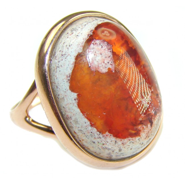 Bonfire Night best quality 12.5 carat Mexican Opal 14K Rose Gold over .925 Sterling Silver handmade ring 8 - photo 2