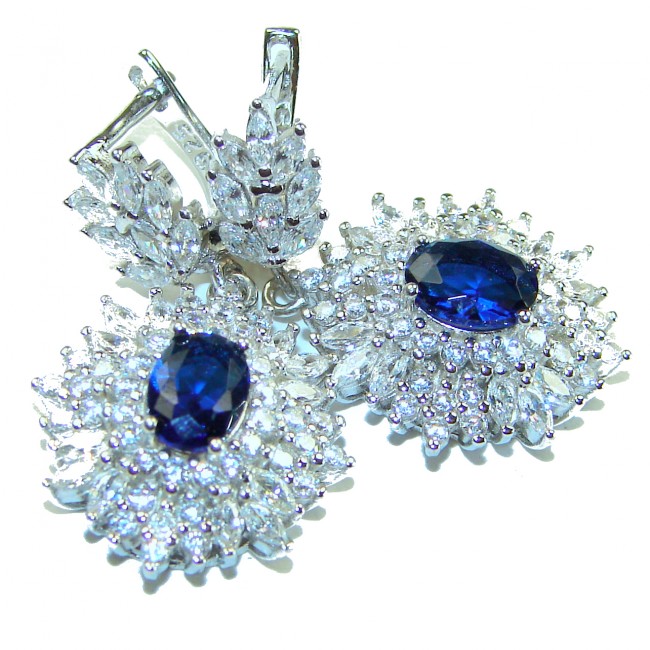 Luxurious 2.2 carat Blue Sapphire .925 Sterling Silver handcrafted earrings - photo 4