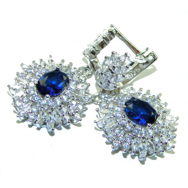 Luxurious 2.2 carat Blue Sapphire .925 Sterling Silver handcrafted earrings - photo 3