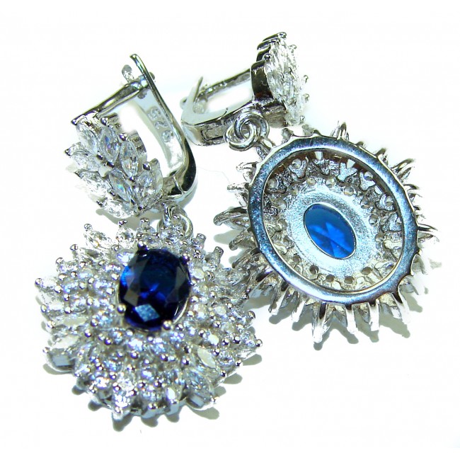 Luxurious 2.2 carat Blue Sapphire .925 Sterling Silver handcrafted earrings - photo 2