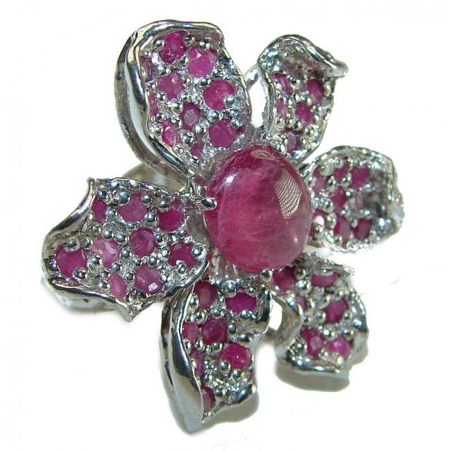 Large Red Flower - Beauty of Nature natural 24.5 carat Ruby .925 Sterling Silver handmade Statement Ring size 6 1/2 - photo 4