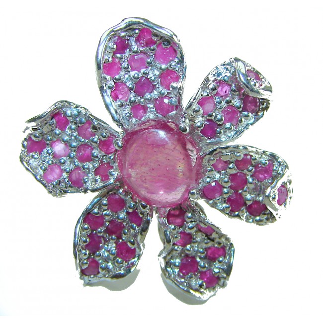 Large Red Flower - Beauty of Nature natural 24.5 carat Ruby .925 Sterling Silver handmade Statement Ring size 6 1/2 - photo 3