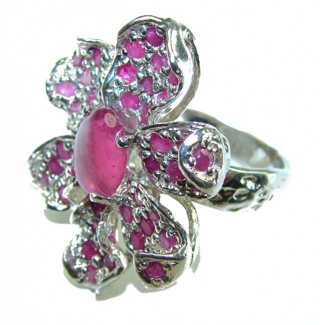 Large Red Flower - Beauty of Nature natural 24.5 carat Ruby .925 Sterling Silver handmade Statement Ring size 6 1/2 - photo 2