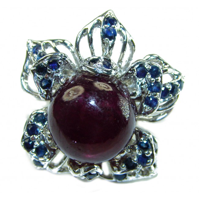 Large Magic Flower Authentic Star Ruby Sapphire .925 Sterling Silver handcrafted ring size 8 - photo 4