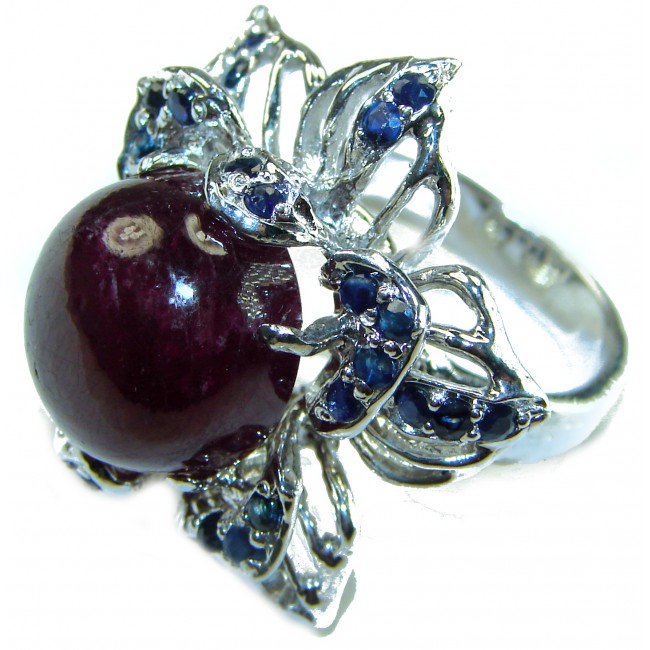 Large Magic Flower Authentic Star Ruby Sapphire .925 Sterling Silver handcrafted ring size 8 - photo 2