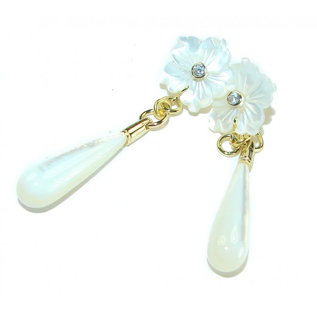 Genuine Blister Pearl 0.2 carat lab grown Diamond .925 Sterling Silver handcrafted Statement Earrings - photo 4