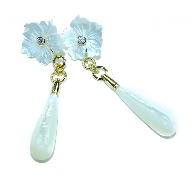 Genuine Blister Pearl 0.2 carat lab grown Diamond .925 Sterling Silver handcrafted Statement Earrings - photo 3