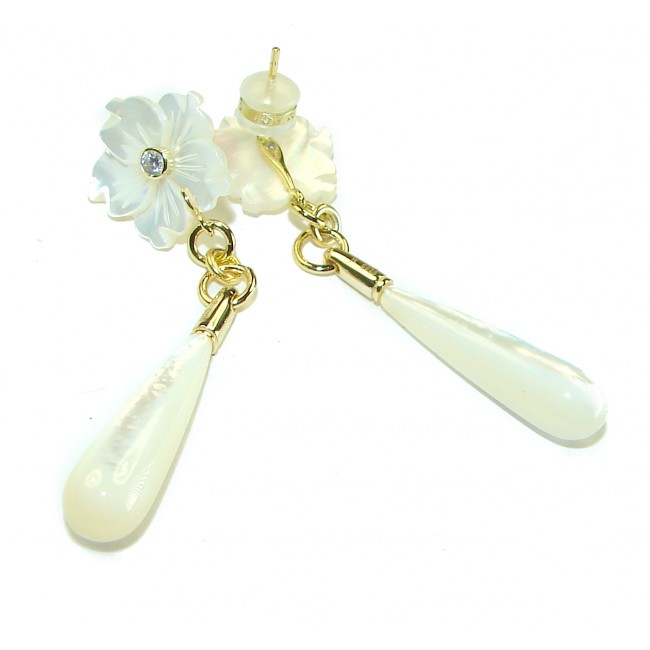 Genuine Blister Pearl 0.2 carat lab grown Diamond .925 Sterling Silver handcrafted Statement Earrings - photo 2