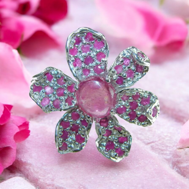 Large Red Flower - Beauty of Nature natural 24.5 carat Ruby .925 Sterling Silver handmade Statement Ring size 6 1/2 - photo 1