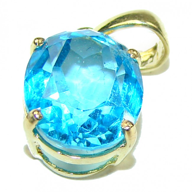 Precious REAL 14K yellow Gold genuine 4.87 carat Swiss Blue Topaz Pendant - photo 3