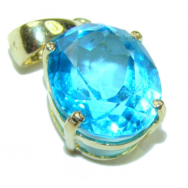 Precious REAL 14K yellow Gold genuine 4.87 carat Swiss Blue Topaz Pendant - photo 2